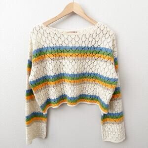 SKYLAR ROSE | Beige Orange Blue Green Tan  Stripe Knit Sweater | Size Medium